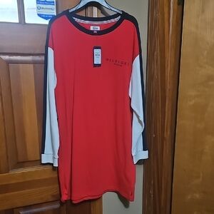 Tommy Hilfiger Red and White Long Sleeve Shirt Dress